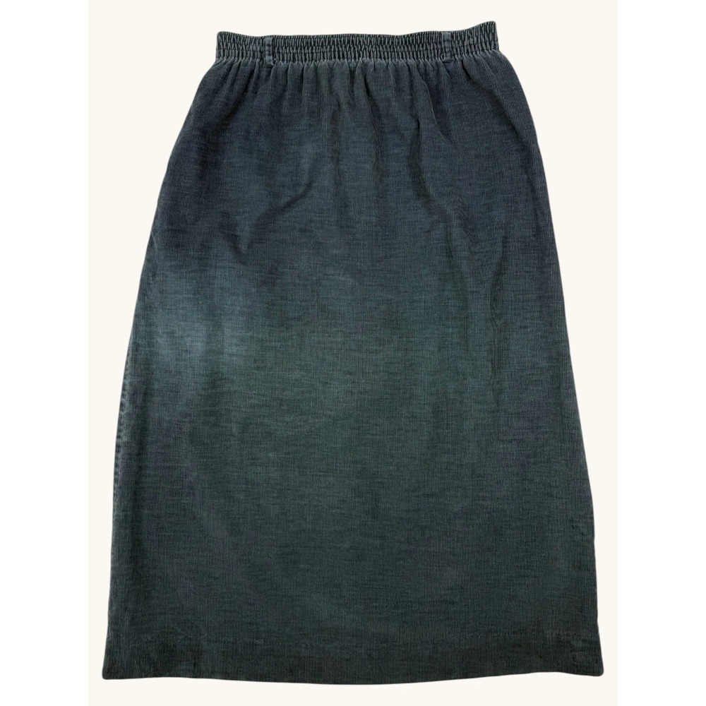 Lands End Vintage Corduroy Midi Skirt Womens Medium Green Elastic Waist USA Made